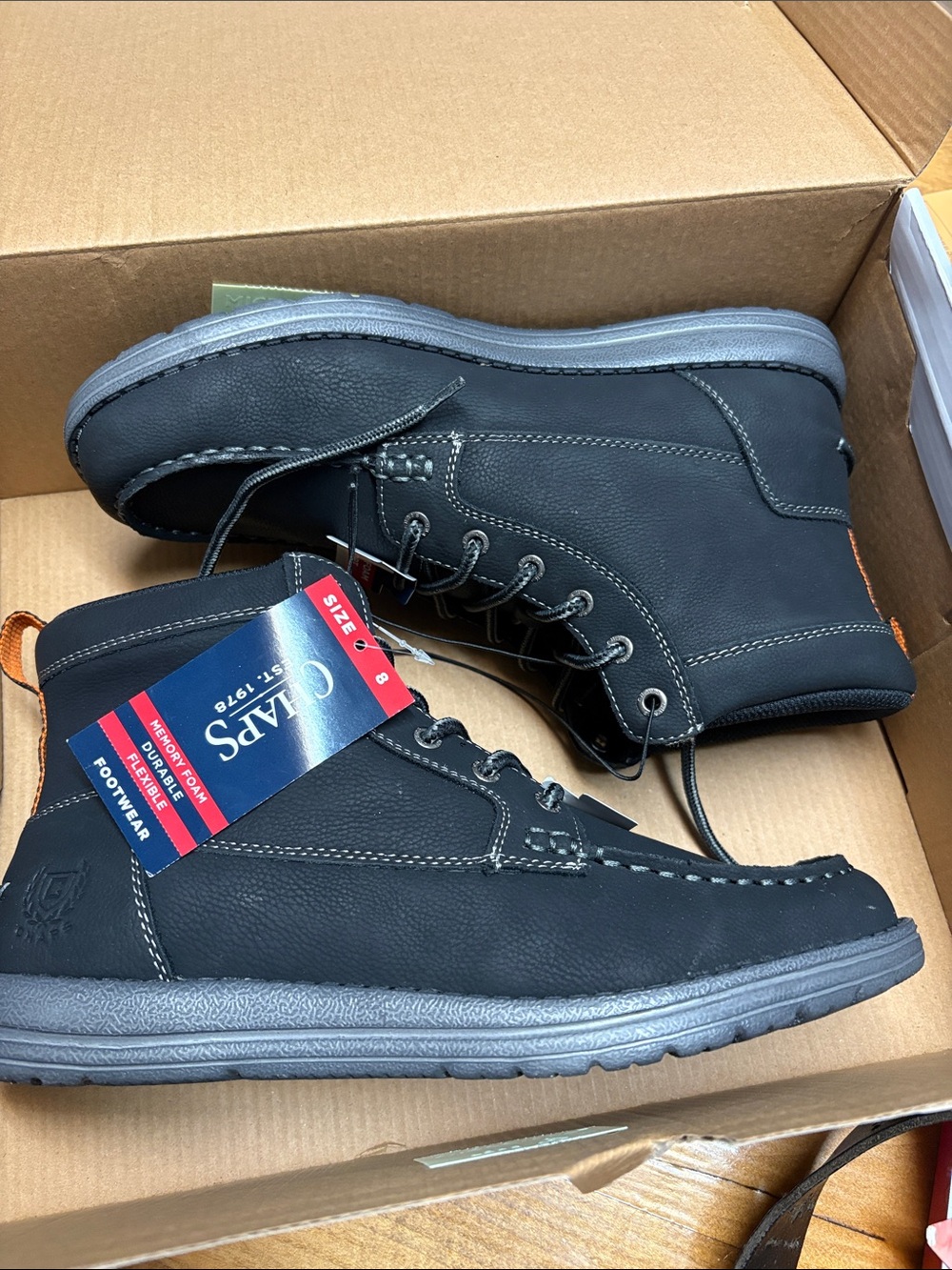 Chaps Black Lace-Up Moc Toe Casual Boots with Gray Sole